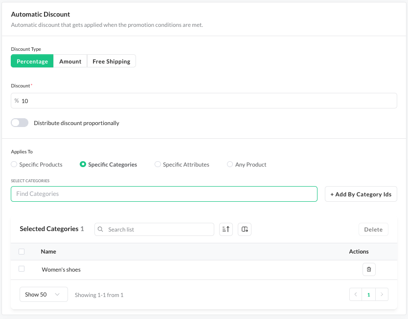 Automatic Discount example